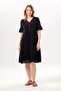 Short Sleeve Helin V-Neck Embroidered Side Pocket Summer Voile Short Dress Black Syh