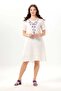 Short Sleeve Lidya Crew Neck Embroidered Summer Short Muslin Dress Off-White Krkbyz