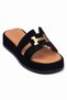 Women's Suede Slippers with Genuine Leather Insole and Gold Metal Accessories, Thick Sole, Helena Black - 3