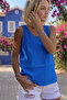 Women's Cobalt Blue 100% Cotton Muslin Dirty Stitching Strappy Layered Casual Basic Athlete Blouse 3423242