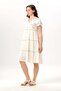 Short Sleeve Sequined Shimmer V-Neck Shile Fabric Summer Midi Length Authentic Dress Cream Krm - 5