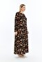 Black with Yellow and Orange Crispy Flowers Plus Size Viscose Long Sleeve Cupped Mother's Dress - 3