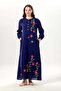 Long Sleeve Spring Buttoned Crew Neck Floral Embroidered Summer Sile Fabric Long Dress Purple Purple - 4