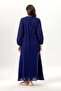 Long Sleeve Spring Buttoned Crew Neck Floral Embroidered Summer Sile Fabric Long Dress Purple Purple - 2