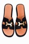 Women's Suede Slippers with Genuine Leather Insole and Gold Metal Accessories, Thick Sole, Helena Black - 5