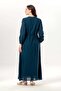 Long Sleeve Spring Buttoned Crew Neck Floral Embroidered Summer Shile Cloth Long Dress Petrol Ptrl - 2