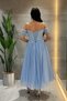 Glittery Tulle Fabric Princess Dress with Underwire Detail - Baby Blue - 5