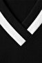 Women's V-Neck Midi Black Modal Dress with White Stripe Detail on the Collar - 5