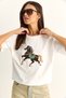 Women's White Oversized T-Shirt with Embroidery and Bead Detail 2222 60286121 - 4
