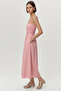 Regular Pink Midi Dress with Rope Straps and Pockets at the Waist - 4