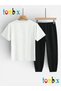 Hearted Hi Bear Printed T-Shirt and Sweatpants (Sweatpants with Pockets) Children's Top and Bottom Set - 2
