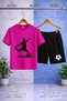 Children's Football Player Sut Atan Siyaz Printed Crew Neck T-Shirt - Shorts Set