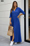 Women's V-Neck Slit Three-Quarter Sleeve Aerobin Fabric Dress - 2
