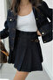 Dark Navy Blue Pleated Mini Skirt Jacket Set - 0984 - 3