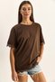 Women's Brown Crew Neck Lace Detailed Oversize T-Shirt 2134 60286120 - 2