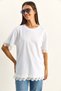 Women's White Crew Neck Lace Detailed Oversize T-Shirt 2134 60286120 - 5
