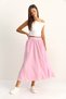 Women's Pink Elastic Waist Pocket Detailed Flowy Maxi Skirt 7597 60286144 - 4