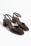 Amber Brown Croco Open Back Thick Heeled Shoes - 2