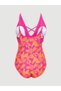 Gulis gi̇yi̇m: fuchsia v-neck women's swimsuit with criss-cross band detail and patterned design - 2