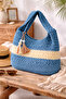 Blue and White Handmade Bohemian Straw Shoulder Bag - 8