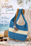 Blue and White Handmade Bohemian Straw Shoulder Bag