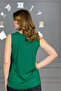 Women's Green U-Neck Thick Strap Lycra Cotton Viscose Combed Cotton Blouse. - 3