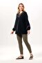 Long Sleeve Nevin Embroidery Detailed V-Neck Summer Shile Fabric Authentic Blouse Black Syh - 7