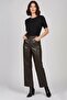 Brown Nora Genuine Leather Wide Leg Women's Trousers - 3