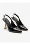 Women's Galvanized Heeled Shoes with Open Back and Side Buckle Model, New Season Heel Height 7.5cm - 4