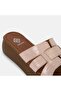 Women's Light Pink Crocodile Printed Wedge Heeled Patent Leather Slippers - 7