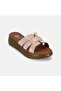 Women's Light Pink Crocodile Printed Wedge Heeled Patent Leather Slippers - 6