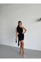 Women's Black One-Shoulder Buckle Detailed Draped Sandy Fabric Mini Dress Hzl26S-Fry123881 - 4