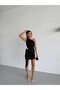 Women's Black One-Shoulder Buckle Detailed Draped Sandy Fabric Mini Dress Hzl26S-Fry123881 - 3