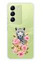 Vivo V30 Lite Compatible Leopard and Pink Rose Pattern Transparent Phone Case