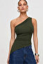 5058 Asymmetric Flexible Crop Top Bluz