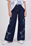 Girl's Star Appliqué Wide Leg Jeans - 2