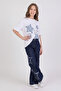 Girl's Star Appliqué Wide Leg Jeans - 4