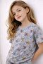 Girl's Short Sleeve and Shorts Crew Neck Casual Patterned Pajama Set Top and Bottom Set - 2