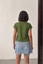Women's Dark Green V-Neck Short Basic T-Shirt Nj138 - 3