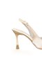 Women's Gold Satin Pointed Toe Open-Back Heeled Shoes with Stone Buckle Detail - 5