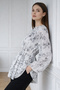Patterned Balloon Sleeve Shirt A50905 Gray - 3
