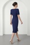 Women's Navy Blue Lace Detail Midi Event Dress - 6