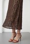 Women's Brown Crew Neck Lace Detailed Midi Event Dress - 4