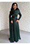 Women's Satin Long Stone-Embellished Cape Dress - 3