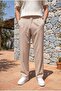 Baruchel Pleated Baggy Fit Fabric Men's Trousers - Beige