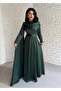 Women's Satin Long Stone-Embellished Cape Dress - 2
