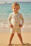 Uv Protected Long Sleeve Baby Boy Swimsuit - Vintage Summer Stamps