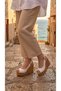 High Wooden Look Sole Skin Buckle Summer Women's Wedge Sole Sandals Shoes - 8