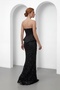Women's Black Slim Fit Strapless Collar Sequined Long Evening Dress - 6