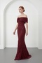Women's Burgundy Boat Neck Beaded Long Mermaid Evening Dress - 2